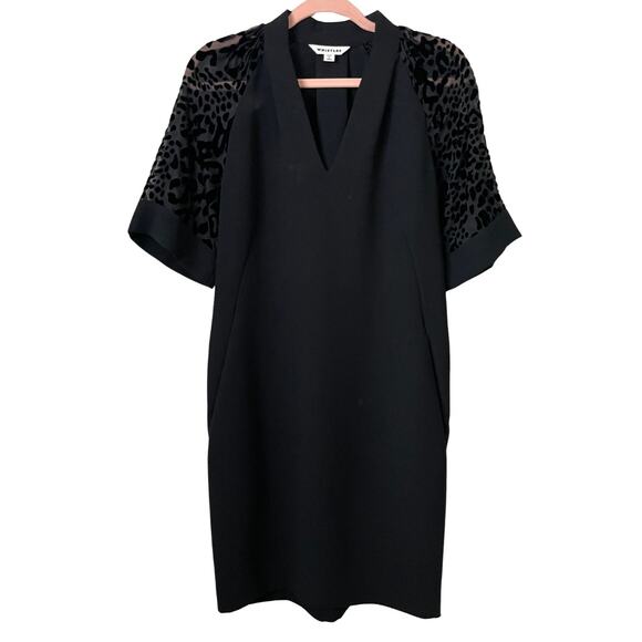 Whistles Dress Womens Size 4 Black Mini Animal Print Sheer Sleeves Sheath Preppy - Picture 1 of 11